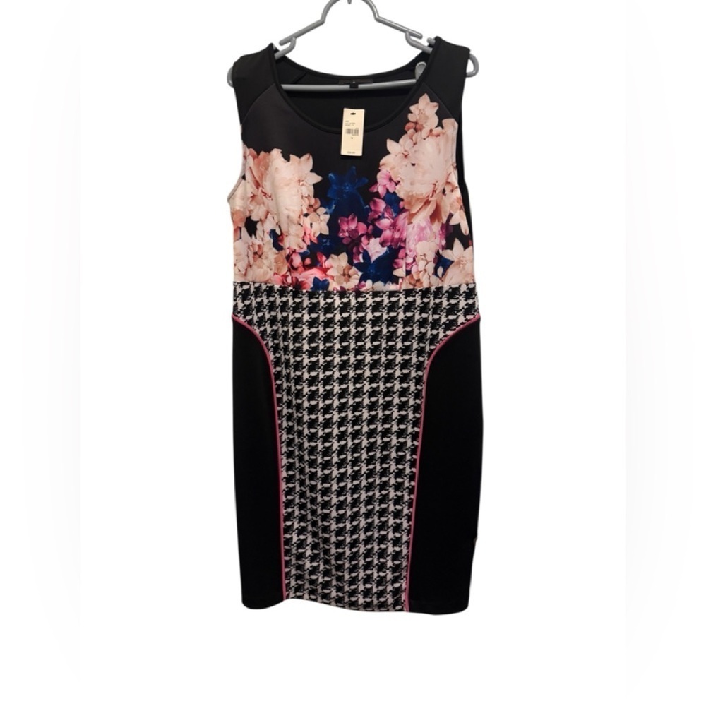 Lane Bryant Black Dress with Floral and Houndstooth Design